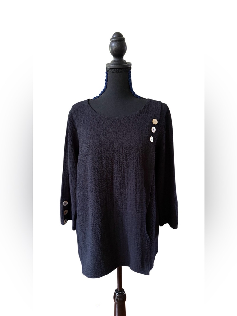 Toofan Women’s Black Button-Accent Textured Knit Top